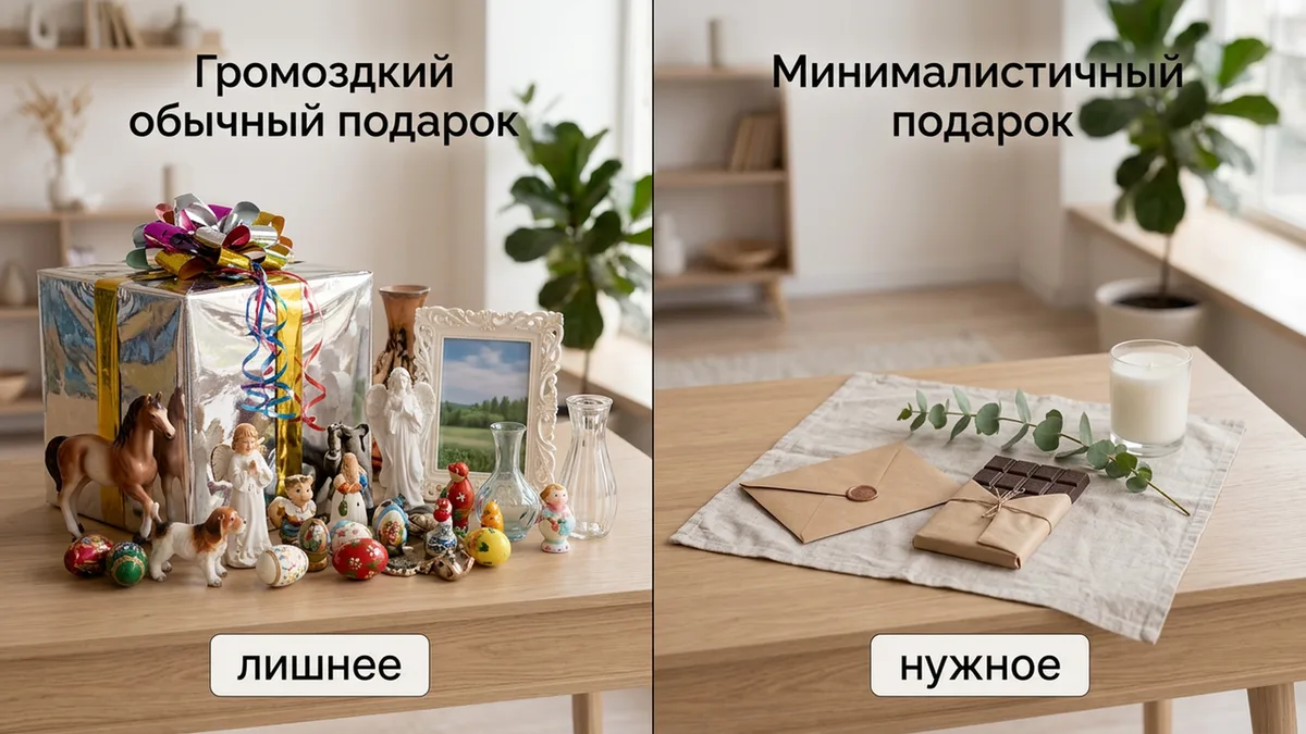 Сравнение минималистичного и обычного подарка